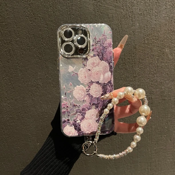 适用iPhone16ProMax手机壳苹果15pro高级感ins油画白玫瑰14pm全包
