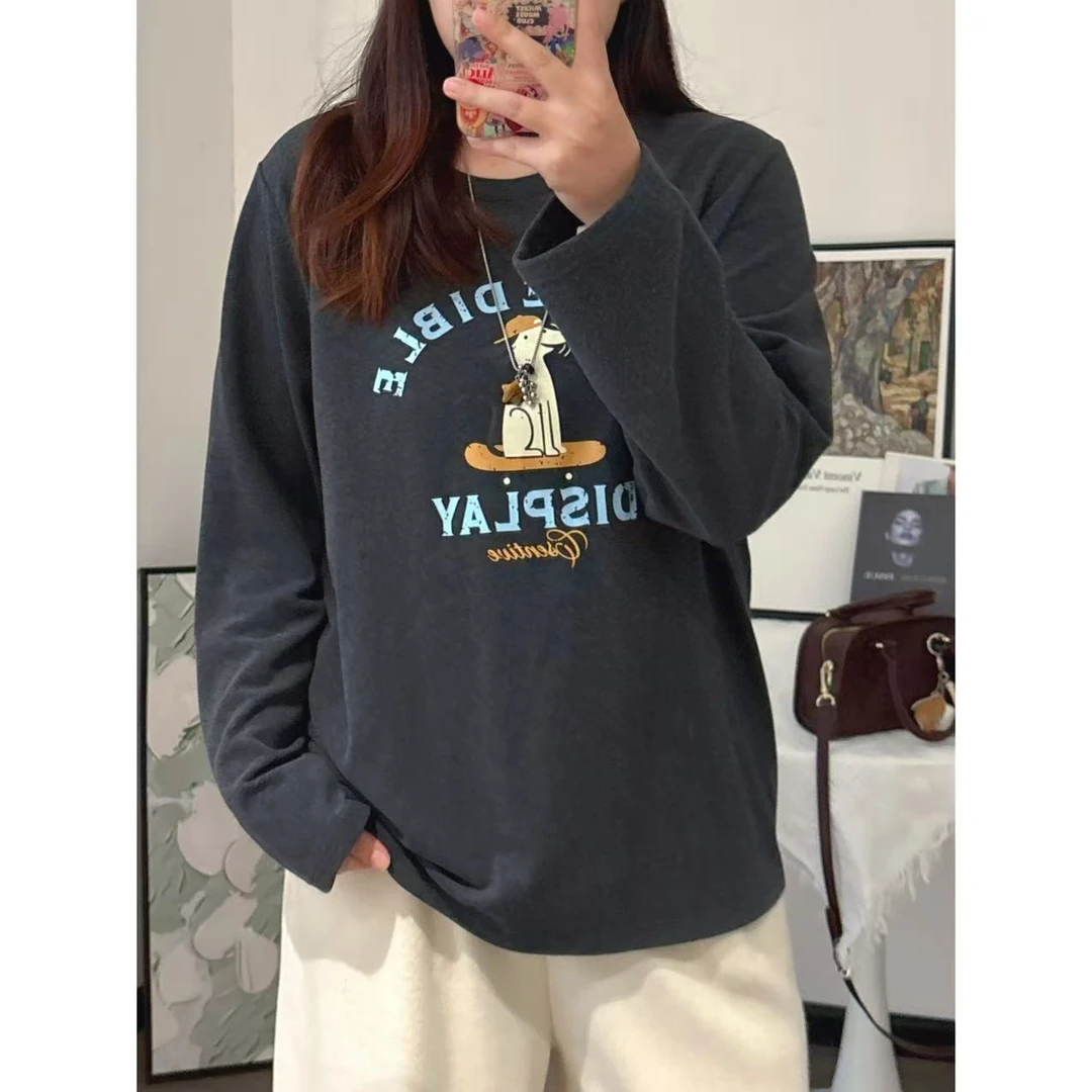 【咔咔】黄帽子小狗-常规型印花圆领T恤秋冬韩版休闲K0472