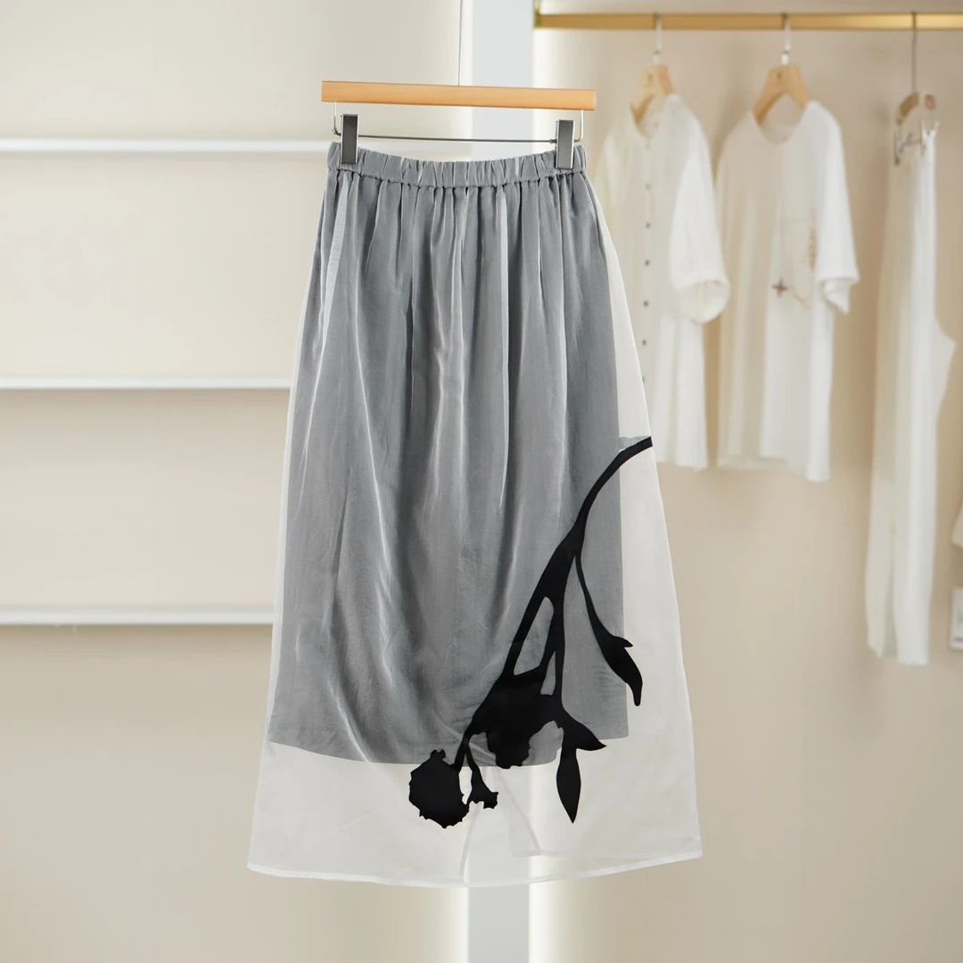 麦迪尚品【丝S】5101120 桑蚕丝水墨百搭半裙夏季女装品牌折扣