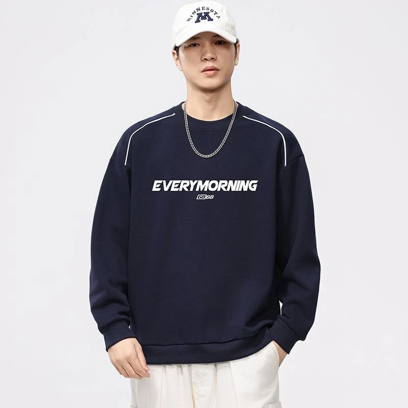 2025重磅圆领休闲卫衣男简约字母印花宽松大码男装上衣潮#F5811