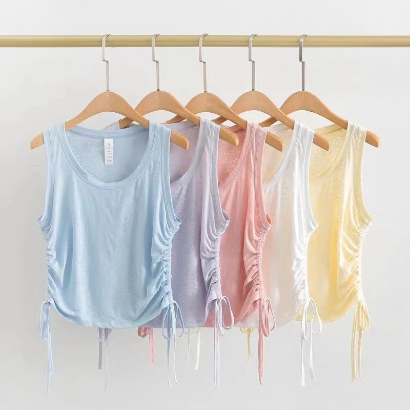 提花锦纶面料背心女短裤罩衫瑜伽服内衣跑步健身无袖上衣夏女T恤