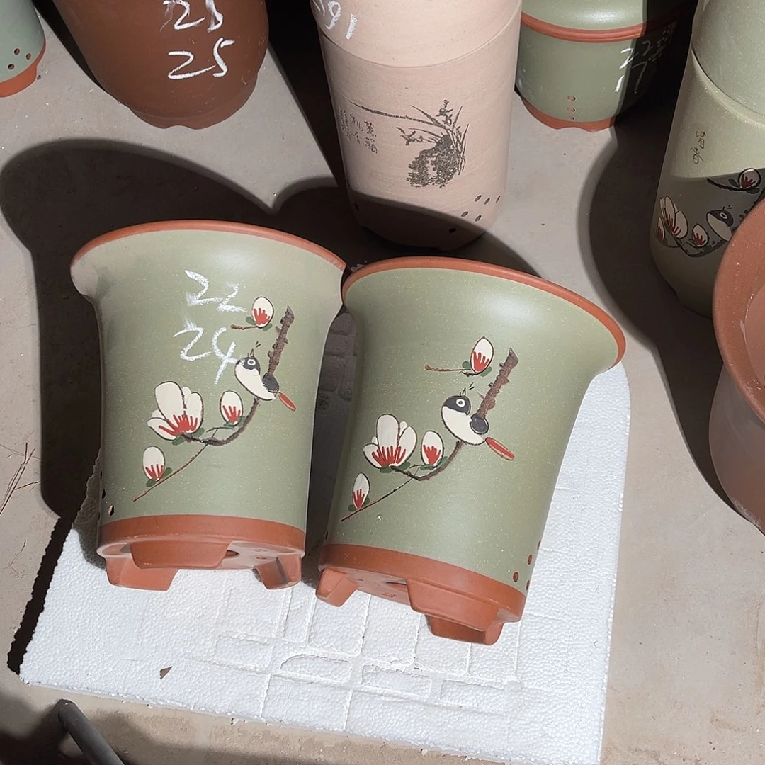 紫砂兰花盆口22高24一对