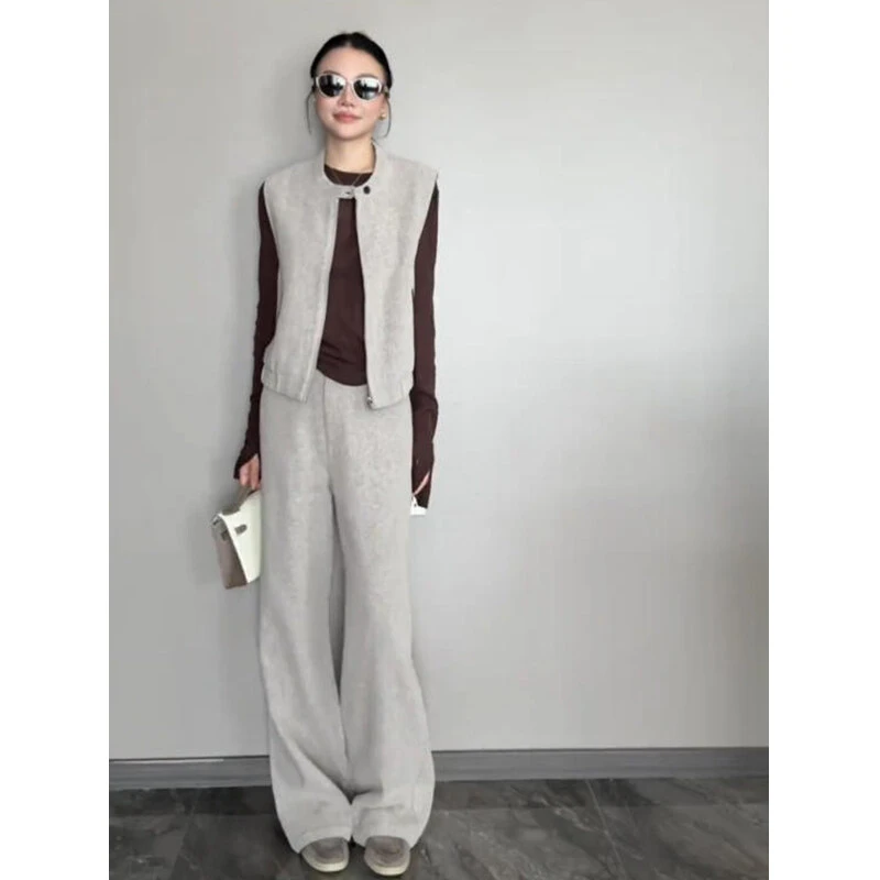 2025秋季超火一整套减龄洋气时尚大方得体穿搭灰色马甲两件套装裤