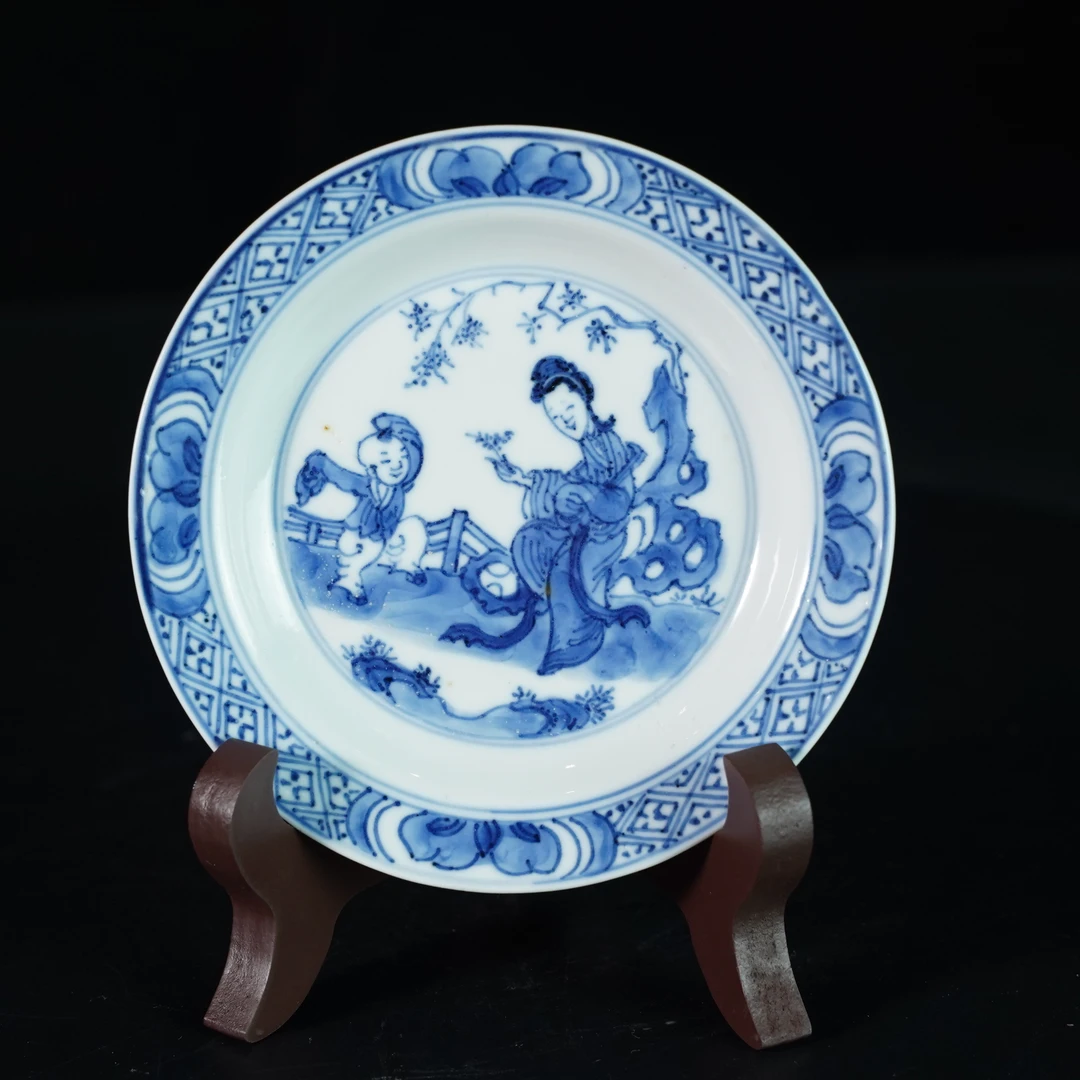 LLB250121006【十竹斋】清康熙三娘教子青花赏碟（成化年制）