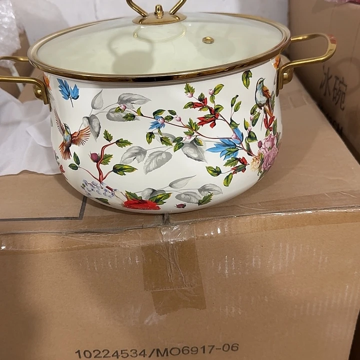 搪瓷24公分特厚鸟语花香珐琅搪瓷汤锅