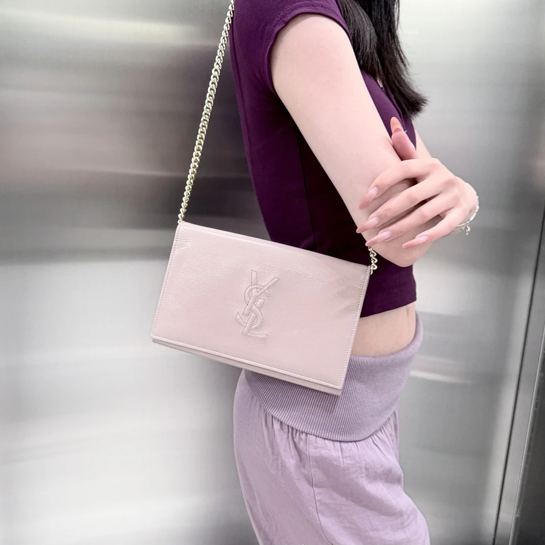 95新 YSL/圣罗兰 ysl豆沙粉浮雕压纹woc单肩包