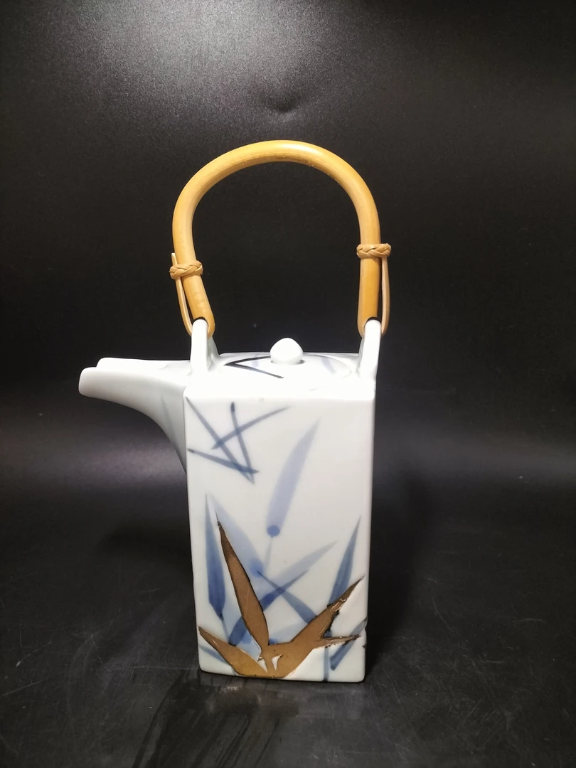 幸字款青花手绘描金竹叶提梁壶01/31独孔纯手工茶道家用陶瓷大号