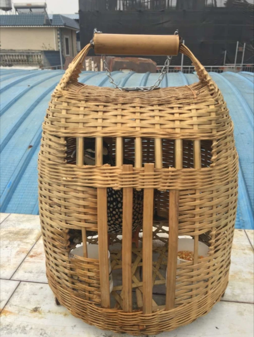 手工竹编鸡媒训练笼竹制宠物提笼可用于锦鸡养殖