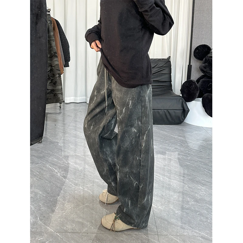 春季新款巴黎风重磅水洗纯棉加厚休闲裤男款潮牌裤子男士拖地裤