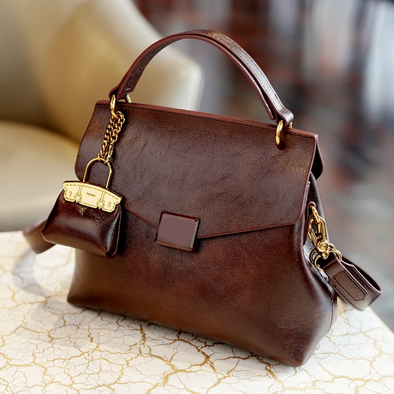 GELANDAI新款轻奢真皮女包时尚休闲百搭通勤包手提包单肩斜挎1629