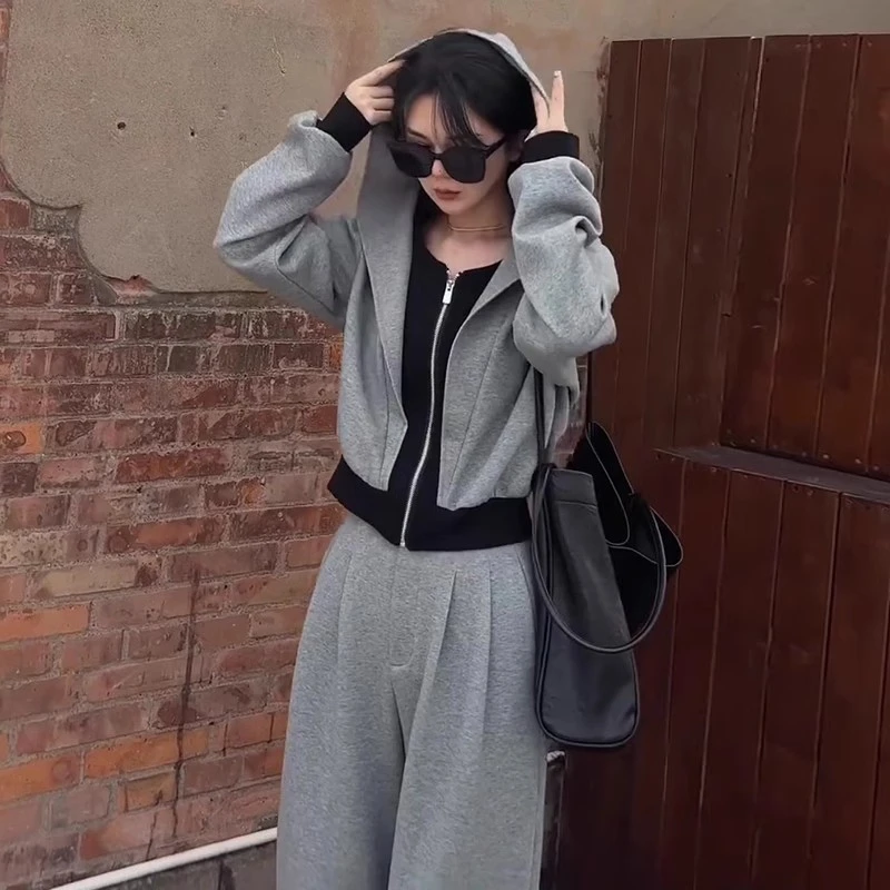 休闲春季运动套装女春新款洋气高级感显瘦阔腿裤两件套10101