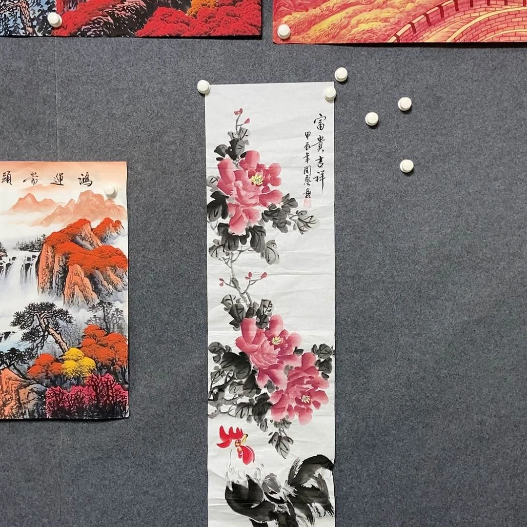 国画四尺对开花鸟一副