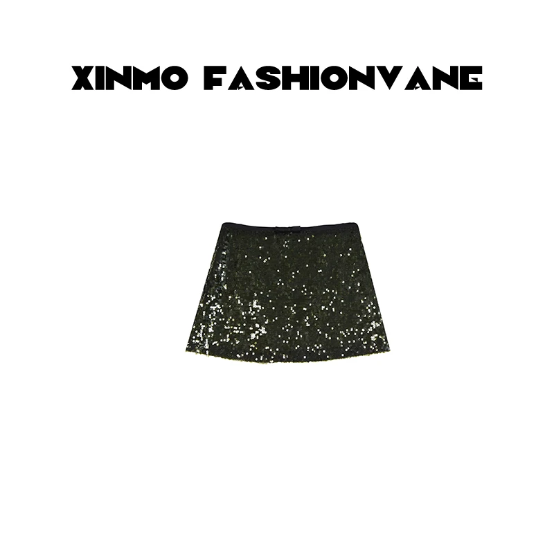 【XINMO买手店】高腰百搭时尚优雅重工亮片A字半身裙女C07010503
