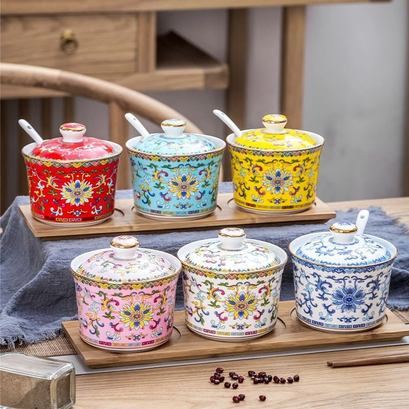 珐琅彩调味罐家用大号复古陶瓷创意珐琅彩调味罐