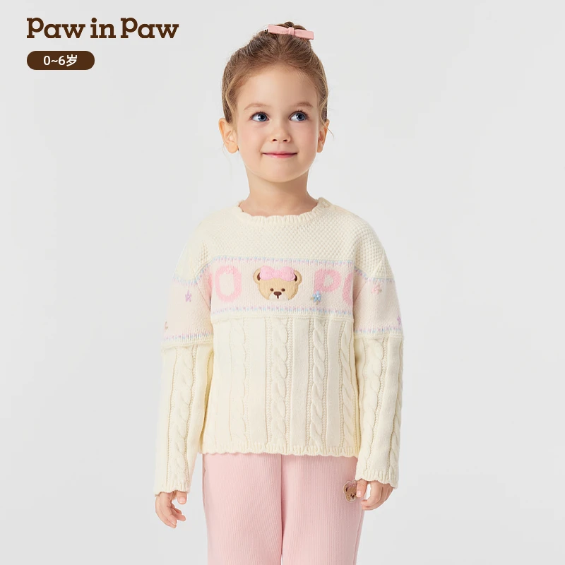 【抗静电】PawinPaw童装25年秋冬新款女宝圆领毛衣甜美PCKAF4C82E
