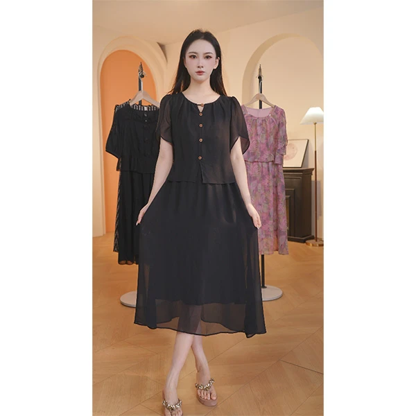 【赠送运费险】L9031 2025年夏季新款气质时尚假两件中长款连衣裙