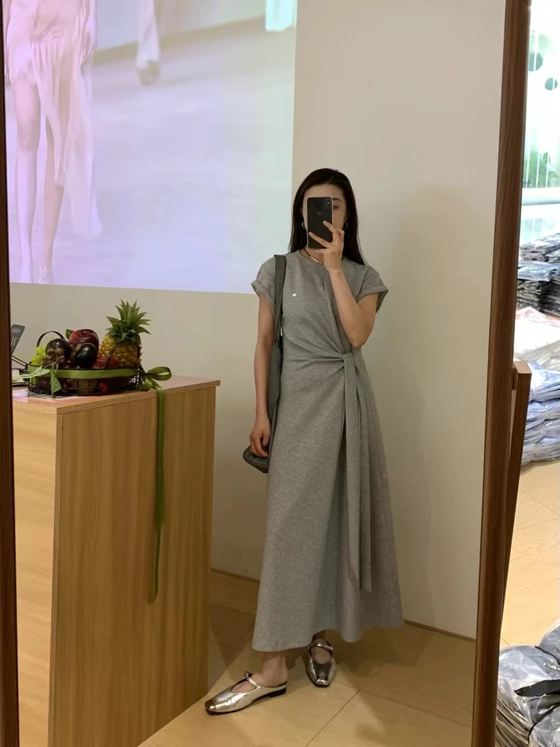 【WEIYI】韩系小飞袖设计感连衣裙女夏季新款气质绑带收腰连衣裙