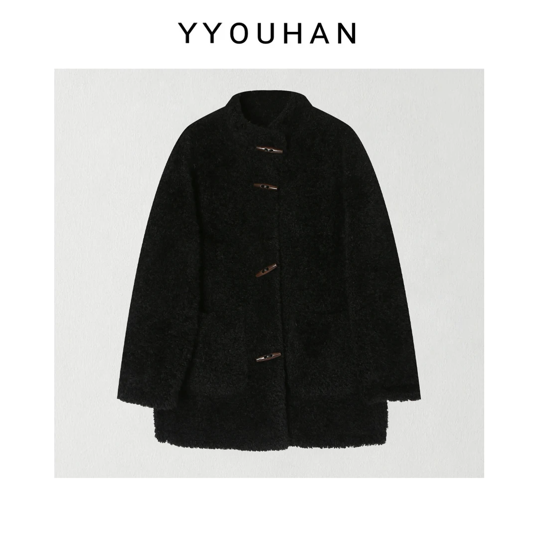 月月 2025冬季新款小众设计大口袋立领保暖毛毛平替外套 2601D17