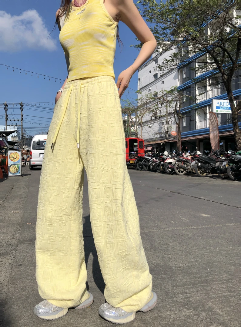 【婉君】早春时尚慵懒风抽绳阔腿宽松百搭休闲裤LWJ25A1K117