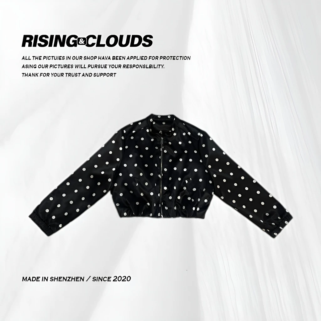 RISING&CLOUDS莎莎【墨雪】2025深圳气质时尚波点缎面夹克030034