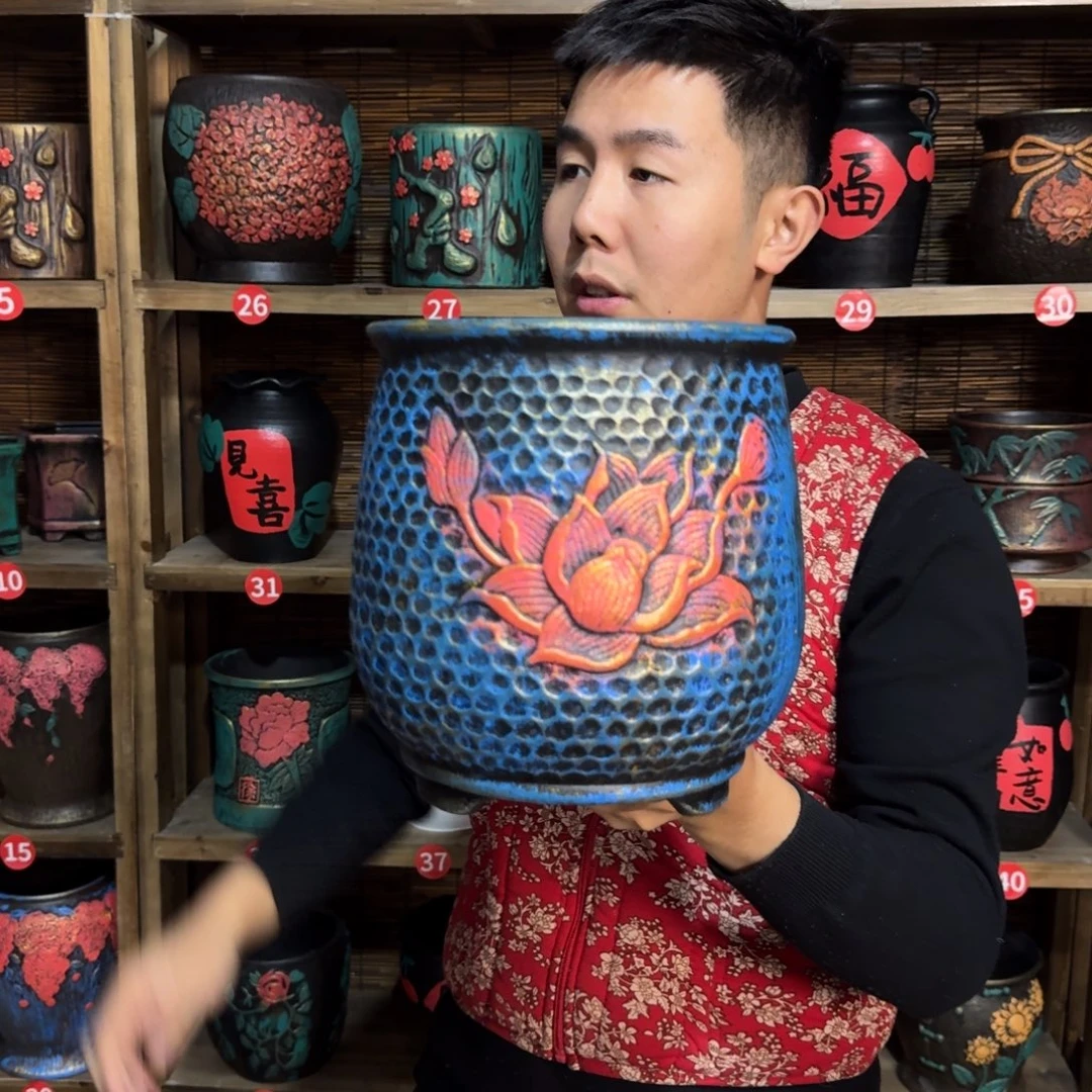 带孔高端浮雕花盆高+口21-20