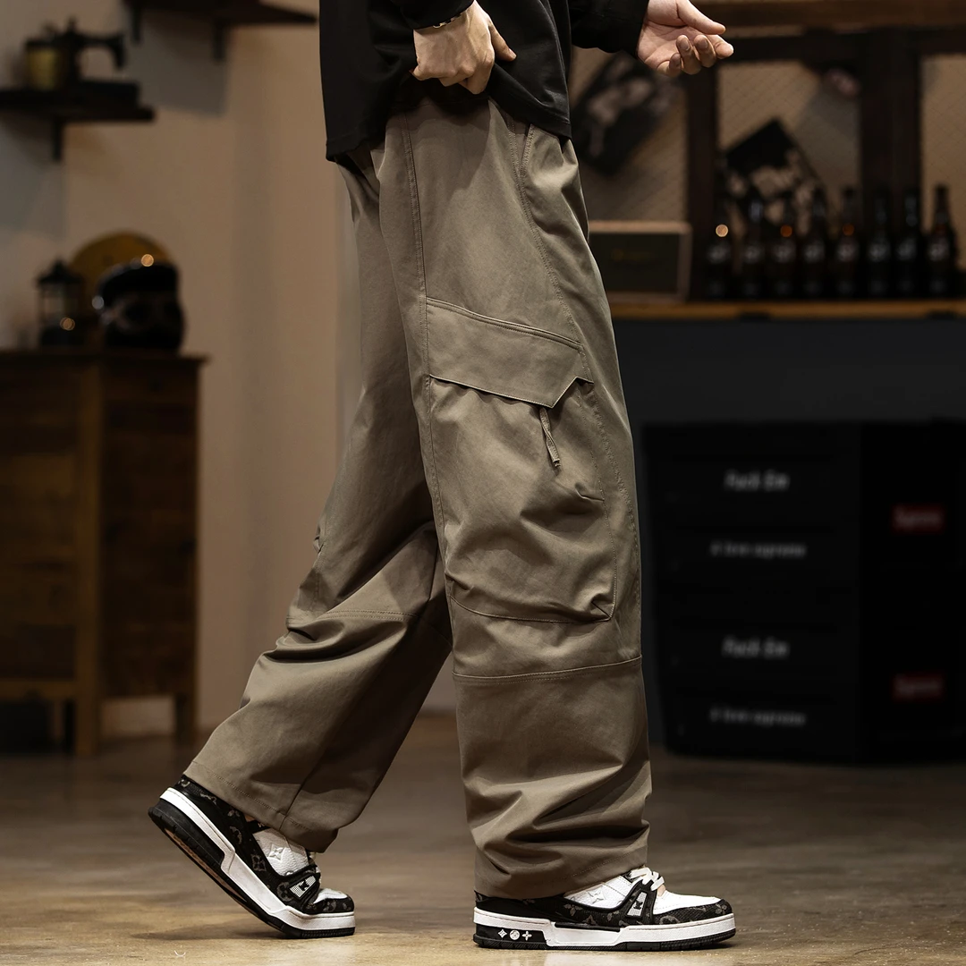 MR.MUDI/穆迪先生美式拼接结构口袋工装裤男系绳松紧潮流宽松垂感