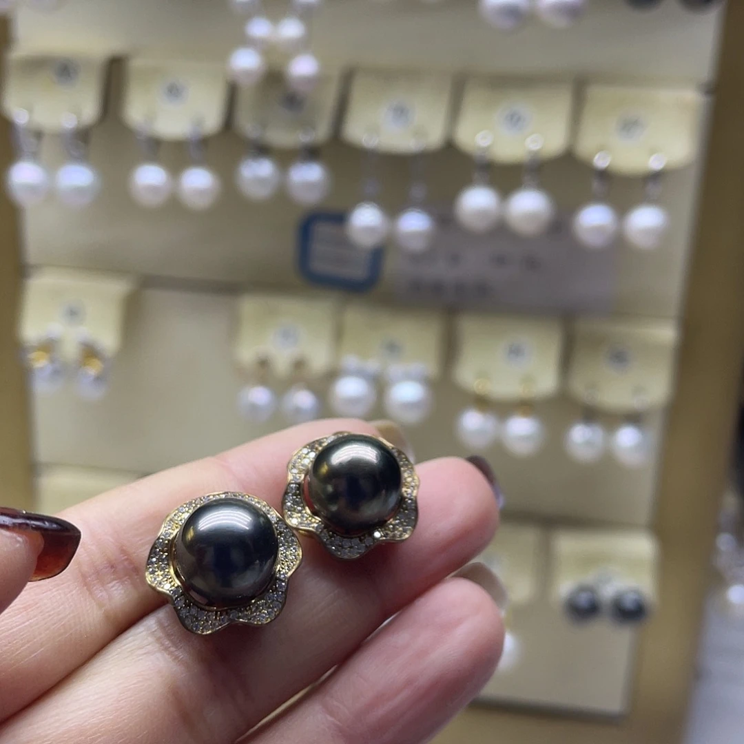 海水珍珠银S925镶嵌耳饰