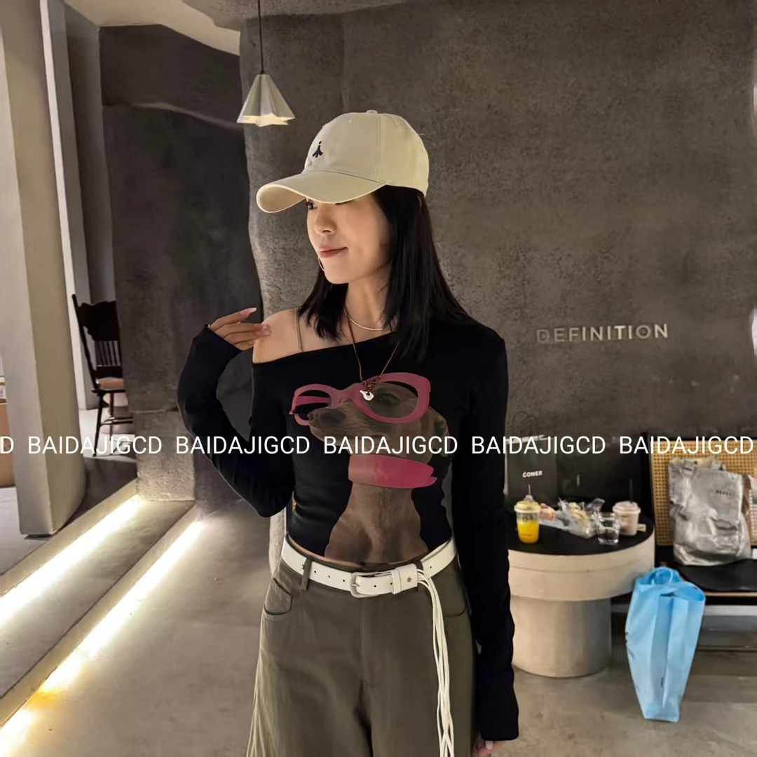 工厂店-（独具匠心）2025早秋款露肩辣妹风时尚修身打底衫（881700）