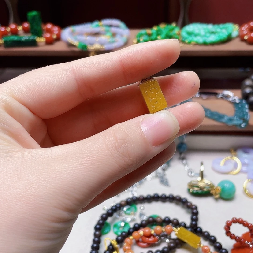 小***…翡翠未镶嵌手链黄方糖项链素圈定制不退不换