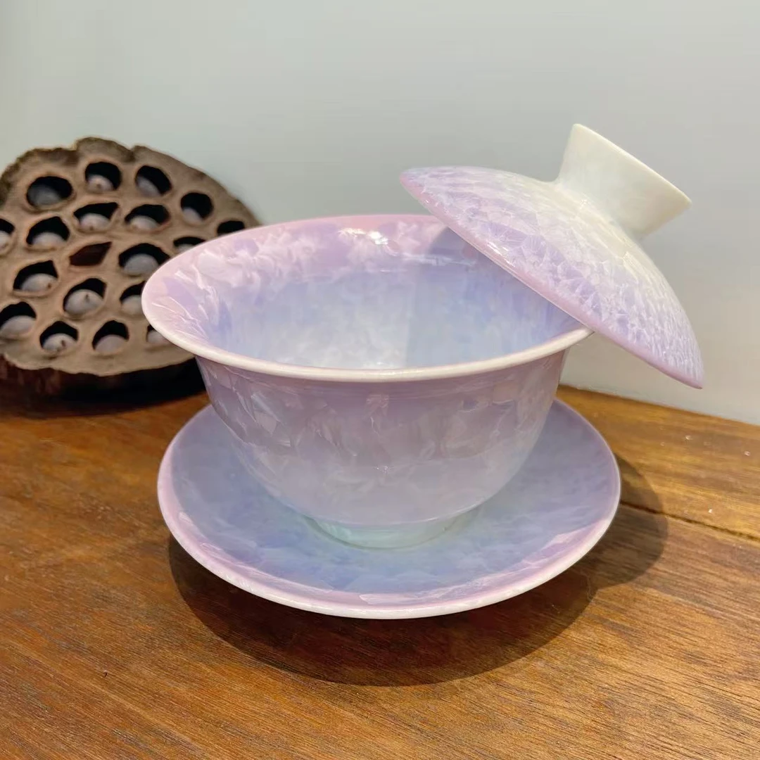 【星紫杯组】渐变紫冰裂纹陶瓷茶室套组 桌面摆件 7503