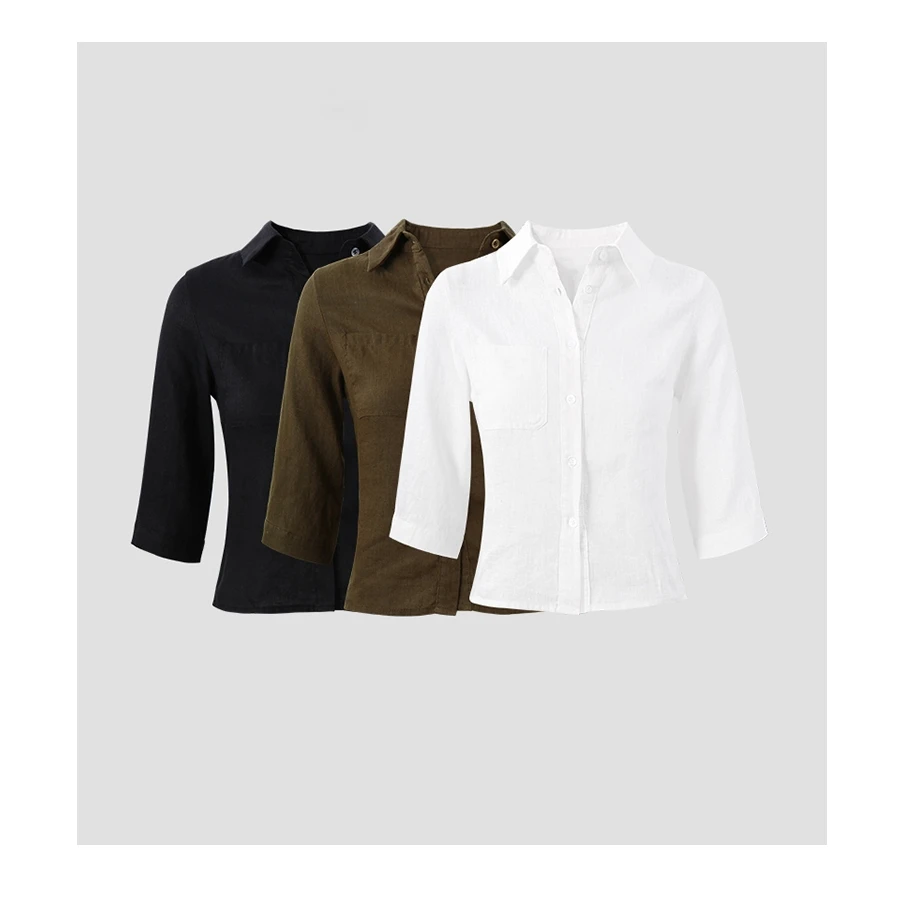 2025夏季新款七分袖中袖衬衫女2025夏季新款设计感褶皱感收腰衬衣