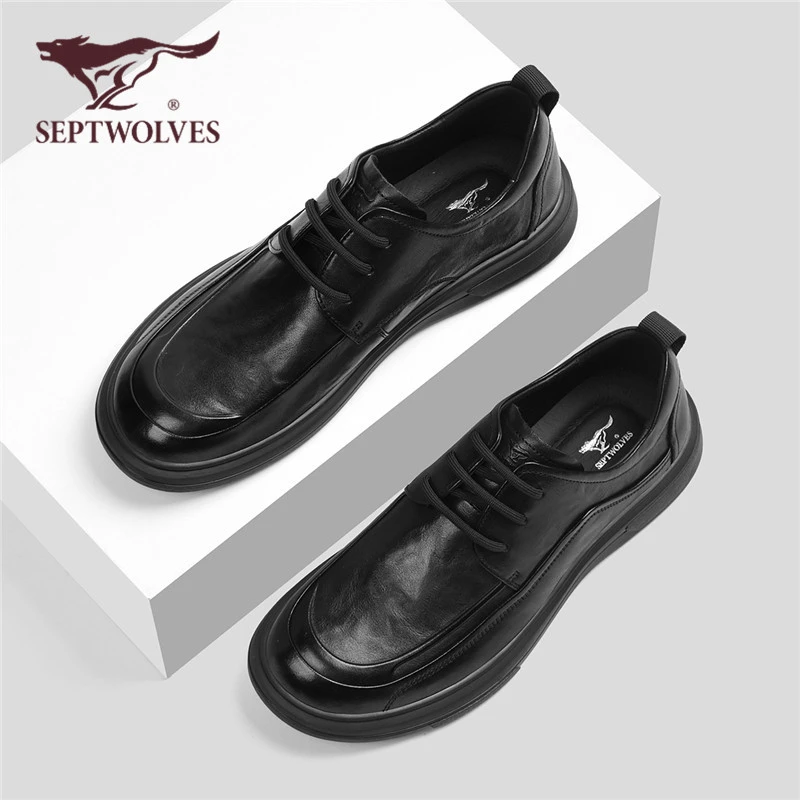 七匹狼男士低帮乐福鞋懒人真皮一脚蹬圆头皮鞋男商务正装厚底男鞋