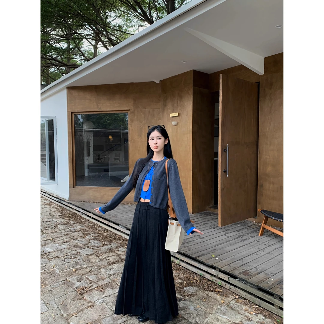 MARIE.COCO设计感拼接假两件针织开衫女早秋新款小众修身短款上衣