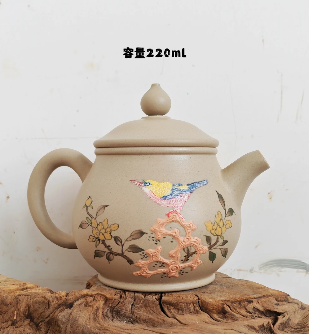 云南建水紫陶复烧茶壶单个陶瓷办公复古堆濉刻绘手工中式家用单壶