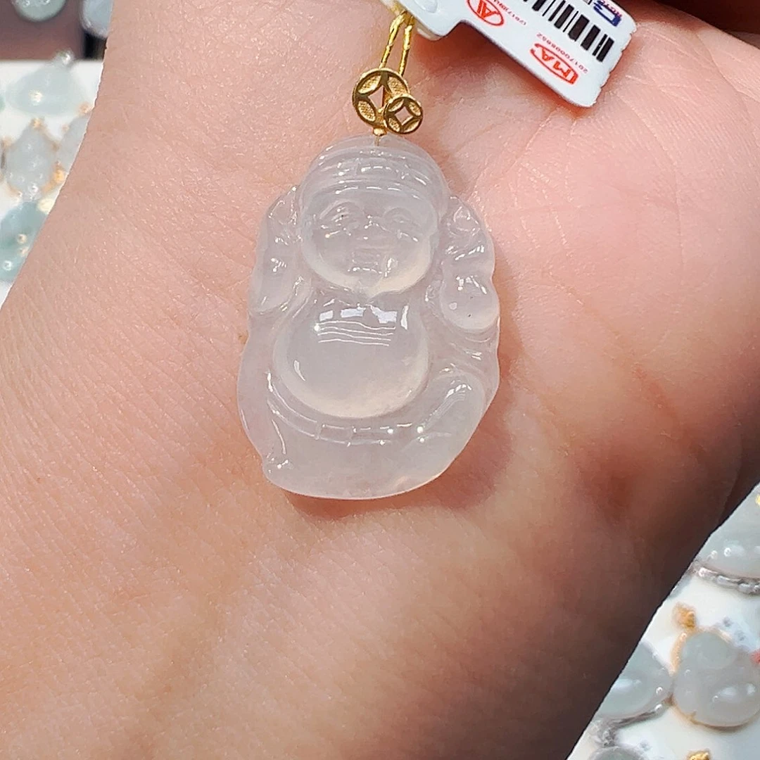 翡翠18K金镶嵌颈饰财神爷