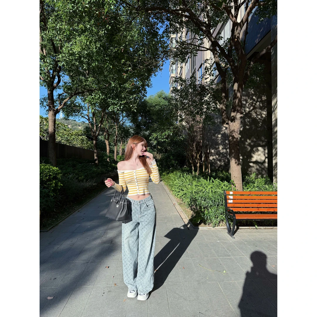 TUTU【长腿捕捉器】麦特印花高街显瘦直筒美式阔腿牛仔裤#CK1523