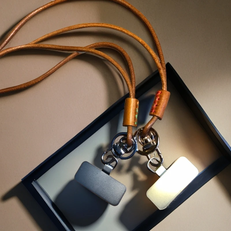 【谷道】头层牛皮真皮简约时尚百搭手机保护挂绳