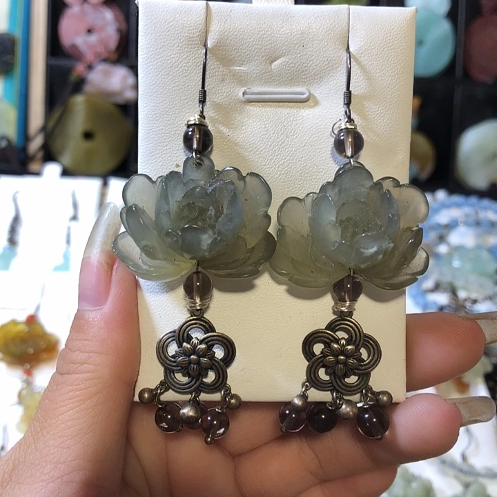 未镶嵌岫玉岫玉耳环