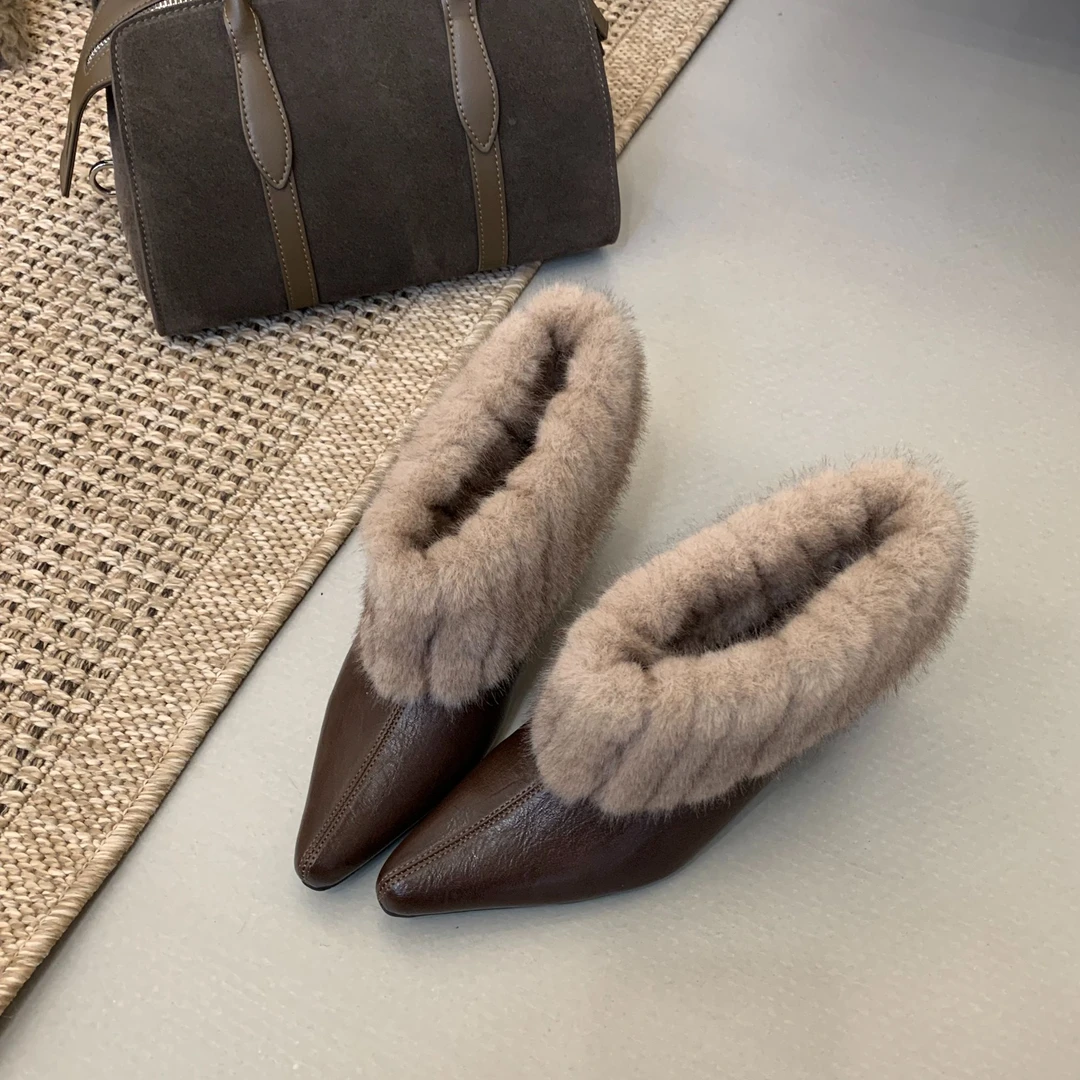 冬季外穿针织毛毛鞋加绒复古法式设计感内增高朋克风编织厚款单鞋