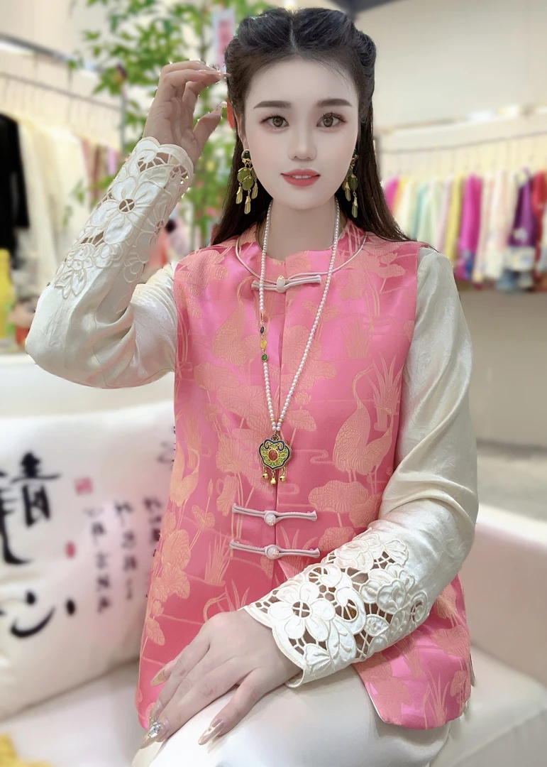 【丹妮甄选】-新中式国风幂幂系列款荷塘月色显瘦气质马甲#132网红