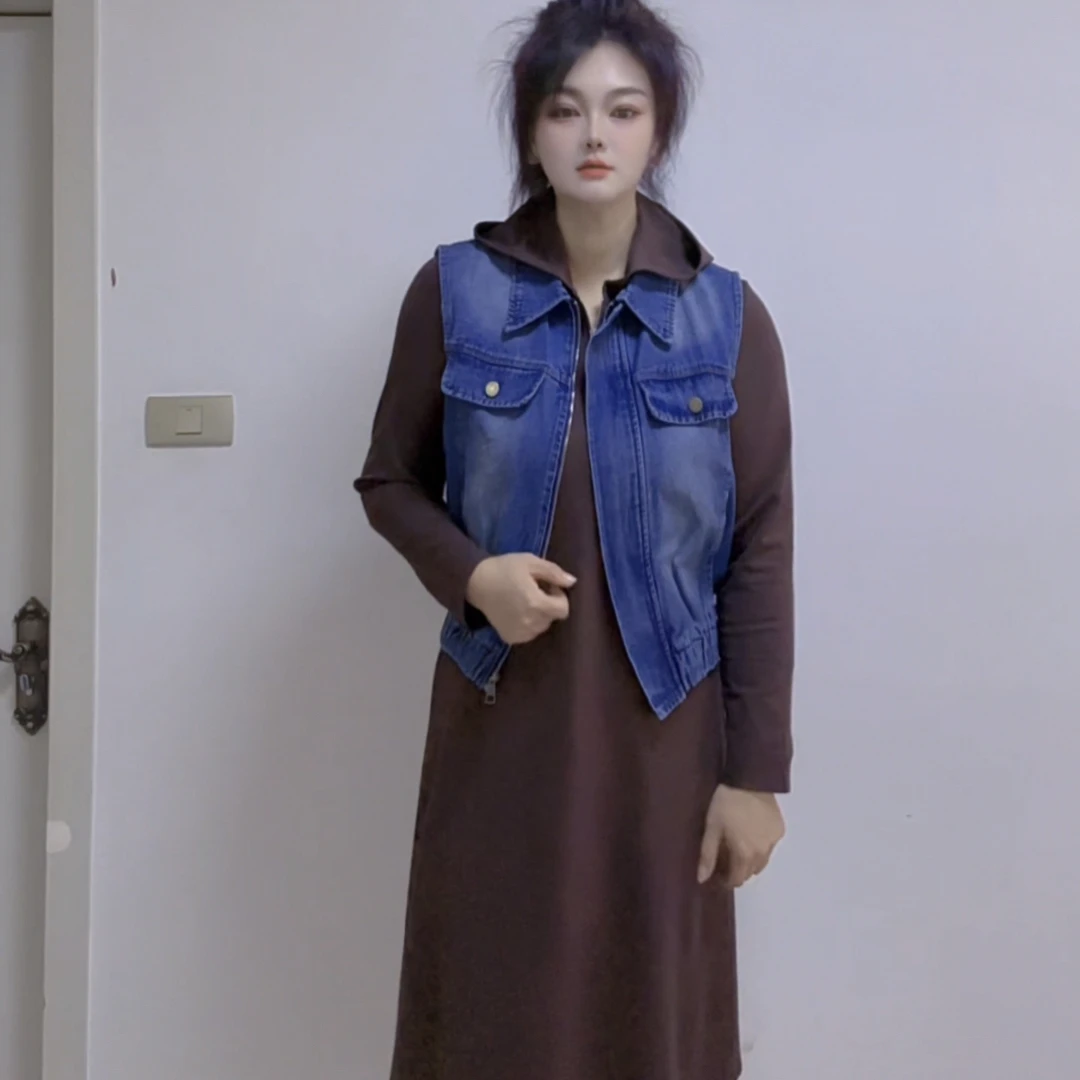 80980韩系慵懒风连帽T恤卫衣连衣裙两件套2025新款简约百搭套装潮