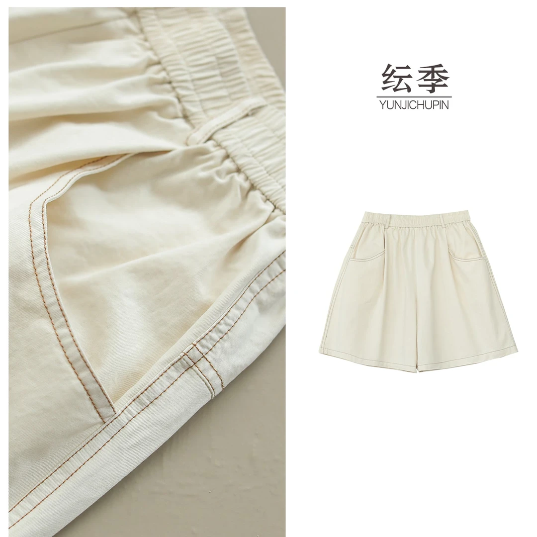 【纭季原创】裤长46-47 夏季新款松紧明线装饰设计短裤女D25607