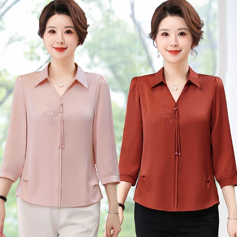 母亲节妈妈装春夏新款七分袖小衫时尚气质中老年女装洋气夏季上衣