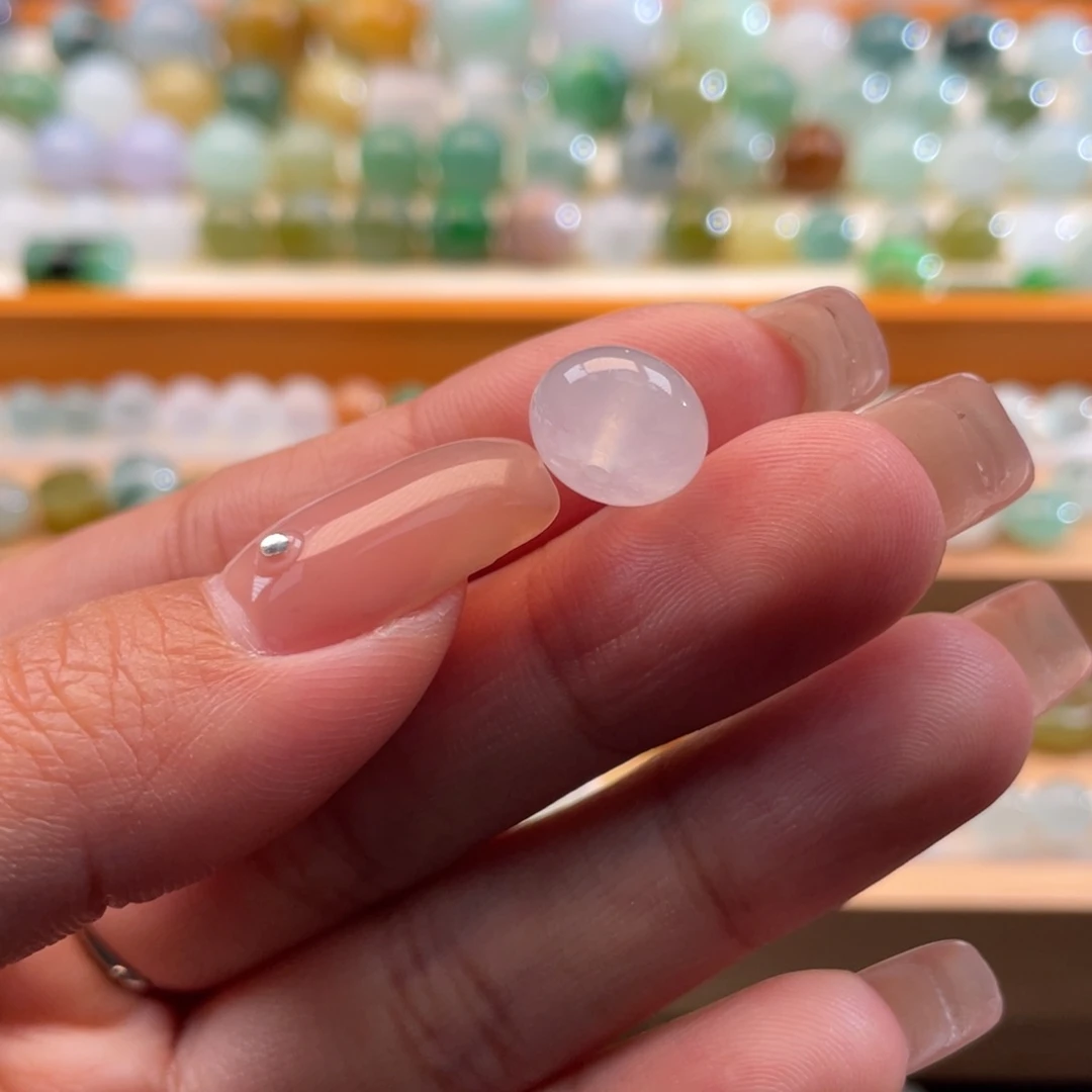 未镶嵌定制翡翠天然缅甸翡翠a货白冰鼓珠10.4×7