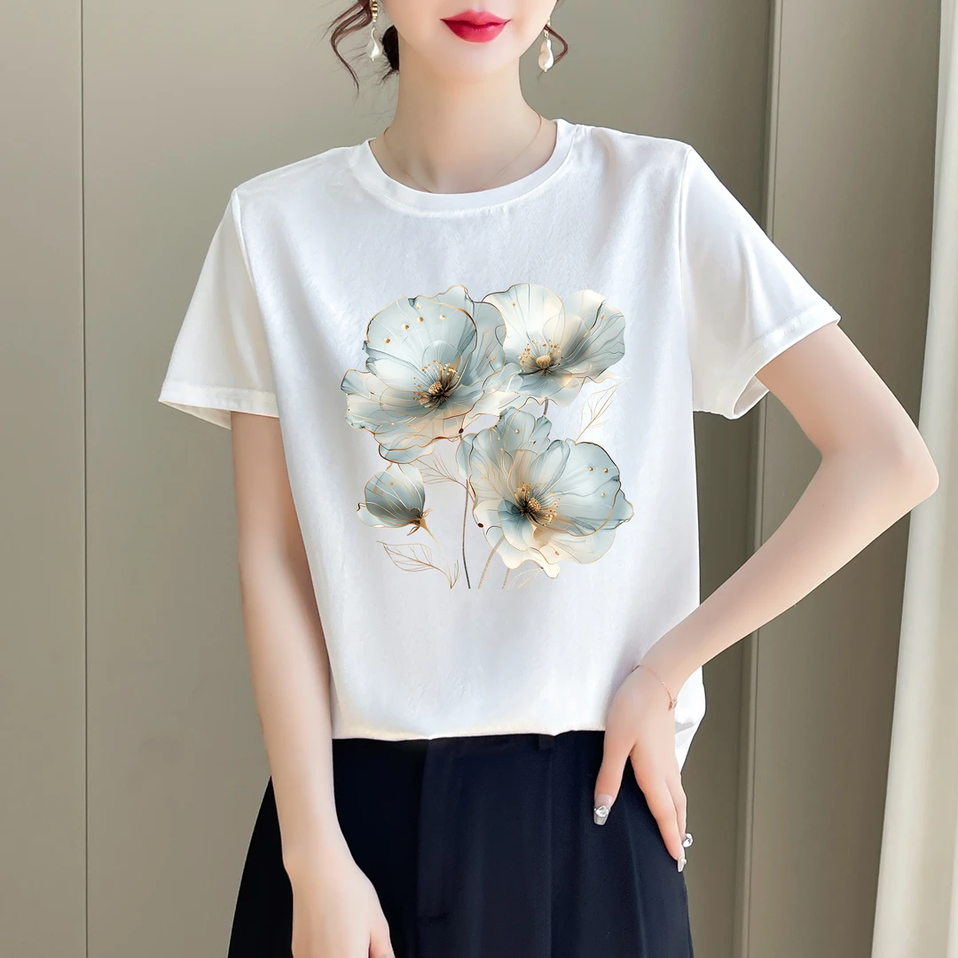 1490新款丝滑缎面冰凉感百搭时尚休闲女T恤AB拼接短袖