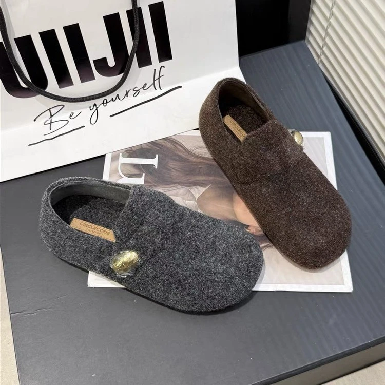 单鞋软底勃肯厚底内增高加绒鞋女2025秋冬棉鞋保暖毛呢复古雪地靴