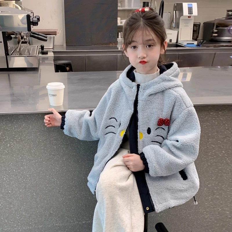 女童外套秋冬装2025新款洋气儿童装毛毛衣加厚双面穿大童冬季加绒