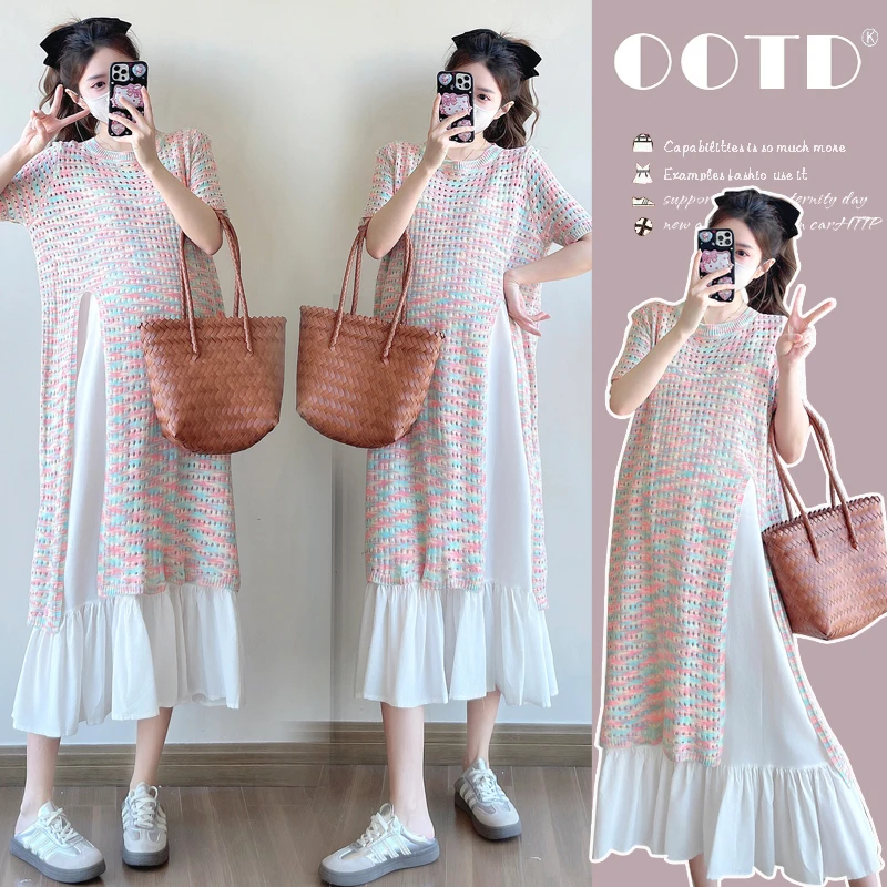 孕妇夏装连衣裙2025新款洋气时尚宽松气质减龄针织长裙夏季两件套