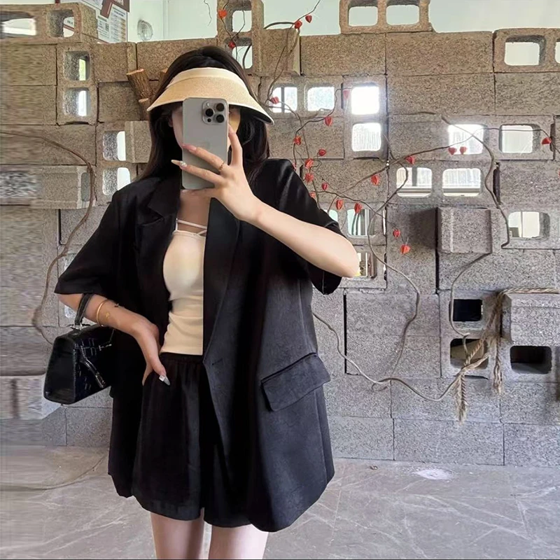 【YINGZI】夏季韩版套装短袖西服套装女宽松显瘦时尚休闲西装两件套