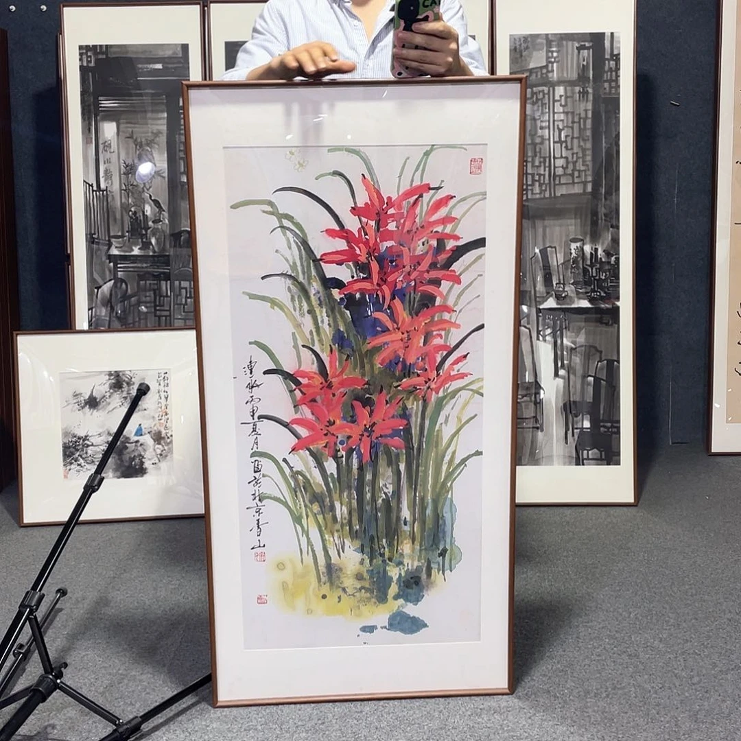 国画手绘画作品带框